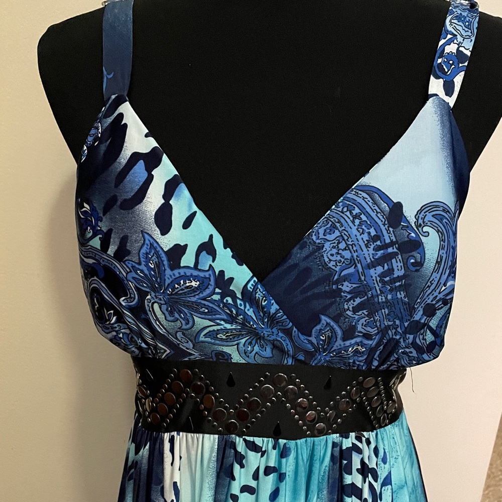 Blue Animal Print Studio West Maxi Dress Size Large